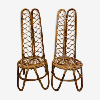 Pair of low chairs in Bonacina rattan