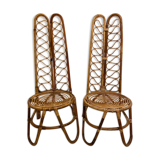 Pair of low chairs in Bonacina rattan