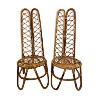 Pair of low chairs in Bonacina rattan