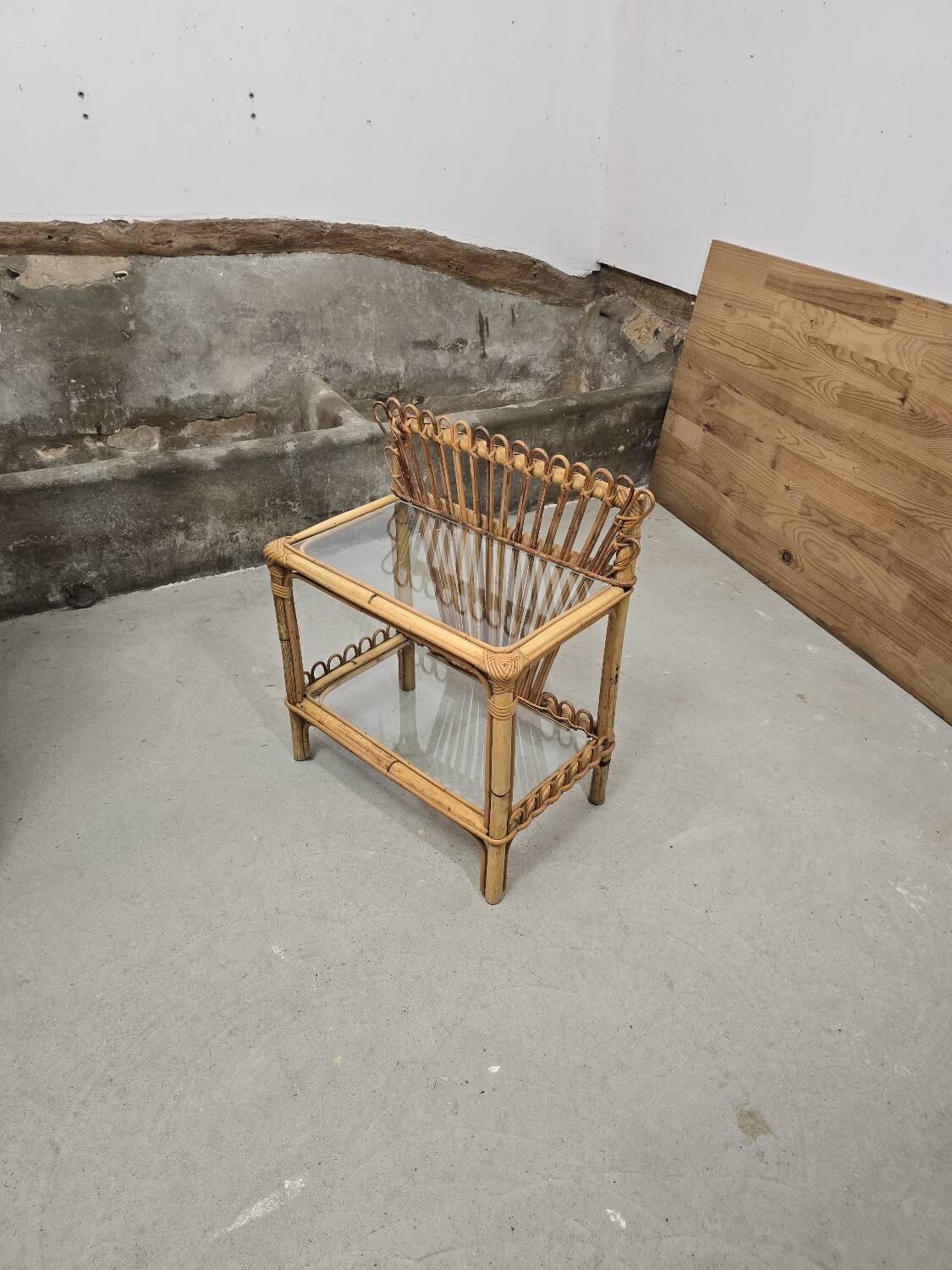 Rattan and glass side table 1960