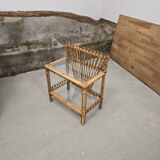 Table d'appoint en rotin et verre 1960