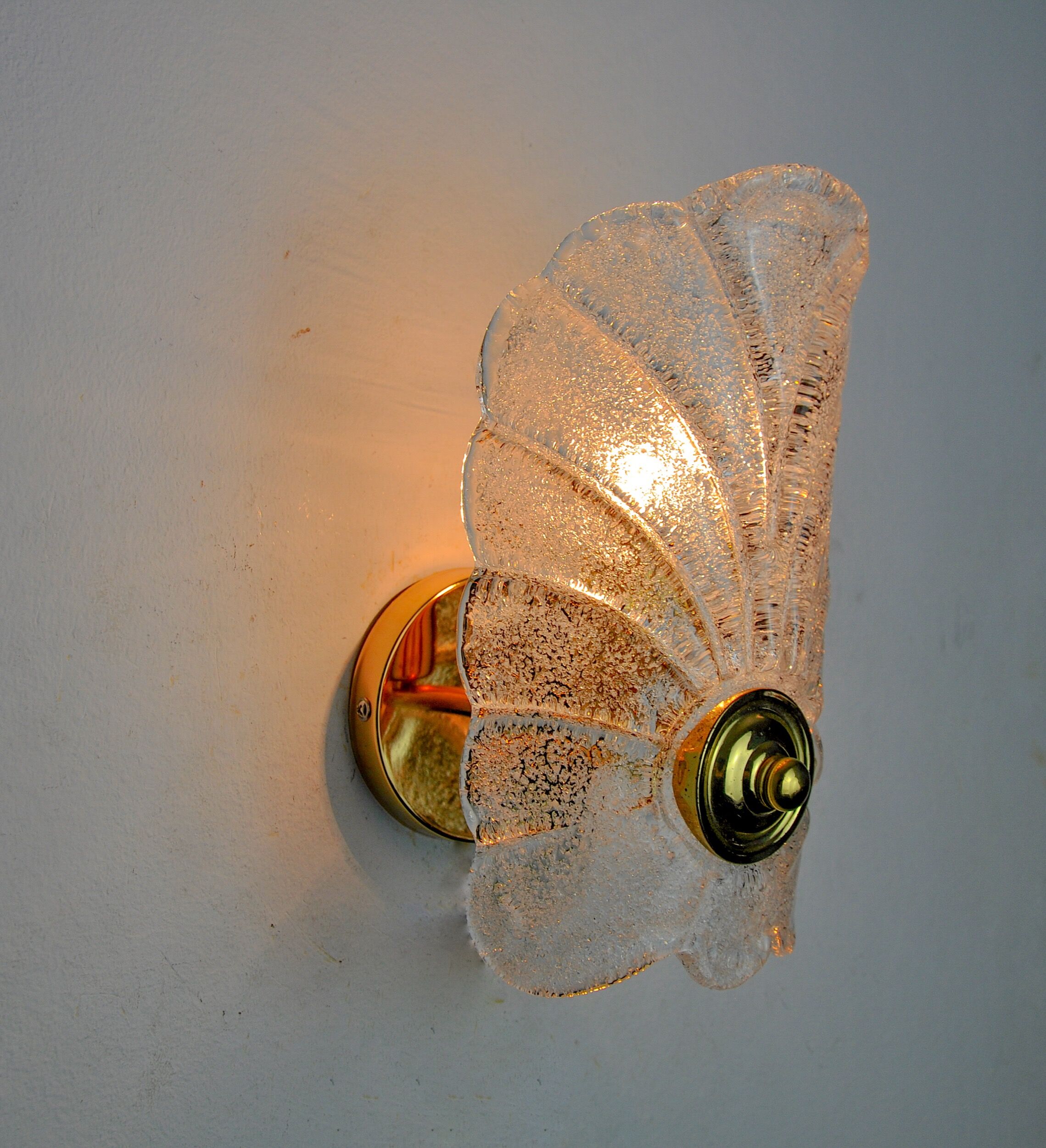 Frosted leaf wall lamp, murano glass, italy, 1970