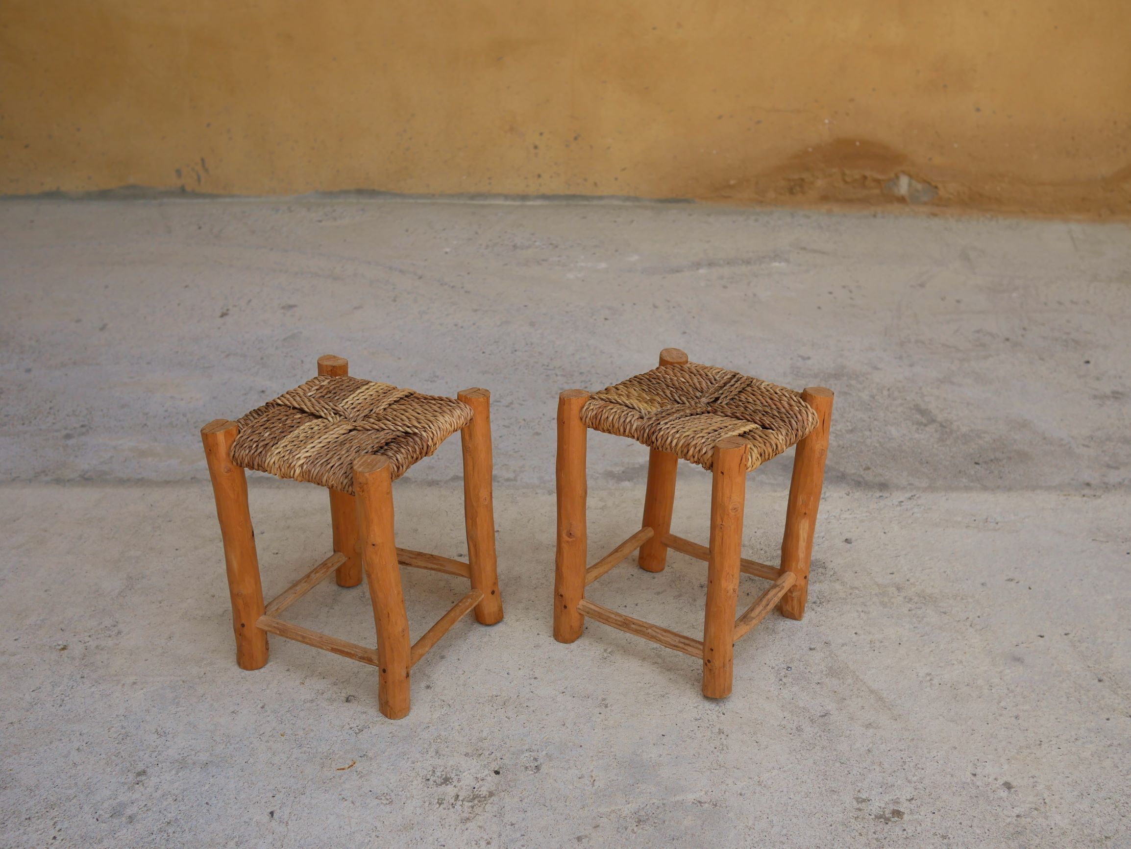 Vintage Berber wooden and straw set