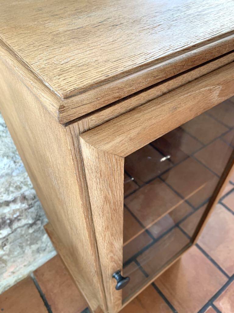 Wooden glass cabinet with drawer