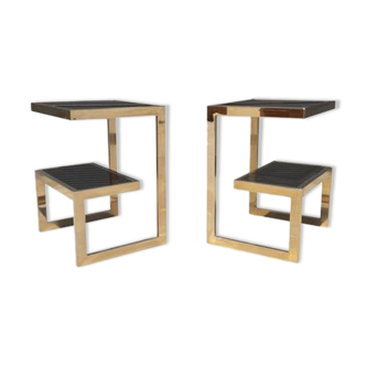 Set of 2 golden side tables 23 karat by Belgo Chrom, 1970s