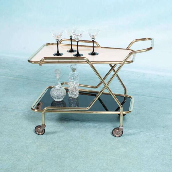 Chariot de service vintage en laiton des années 60, chariot bar en laiton Midcentury