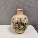 Italian vase from the 70s, in a delicate pink color with floral decoration.