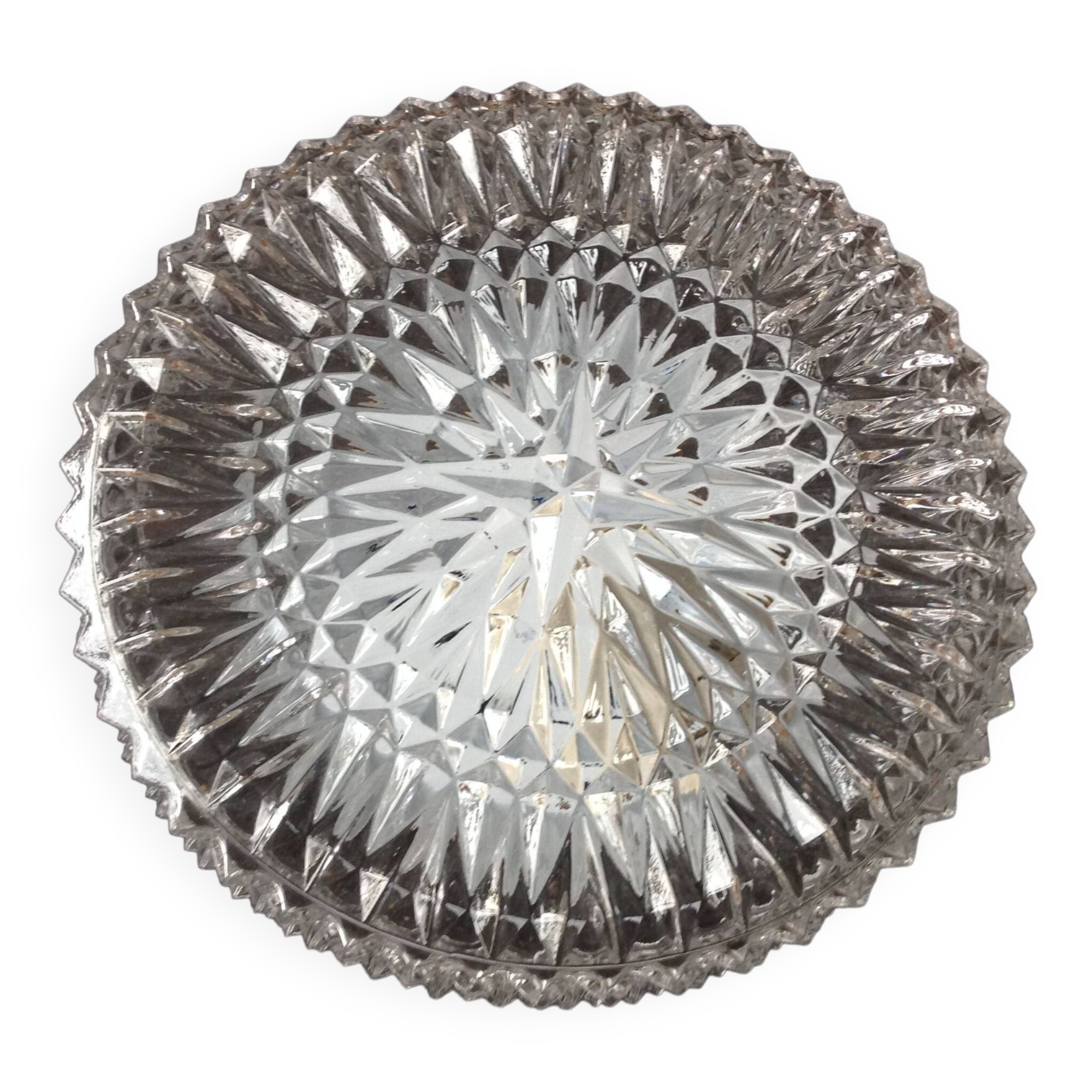 Round diamond-tipped glass ceiling light / vintage 60s-70s