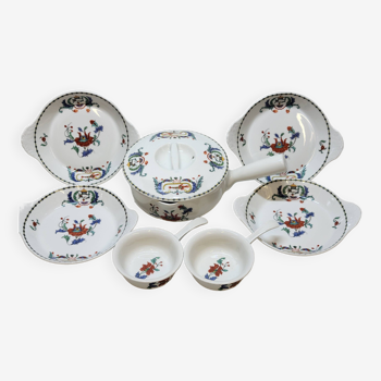 Lot porcelaine de paris décor pavot poêlon caquelon plats a oreilles a oeuf ...