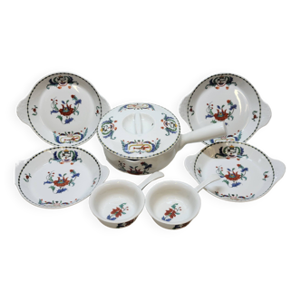 Paris porcelain lot poppy decor frying pan caquelon egg ear dishes ...