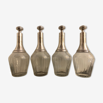 4 carafes à vin montées en cristal et argent massif poinçon Minerve, vers 1900