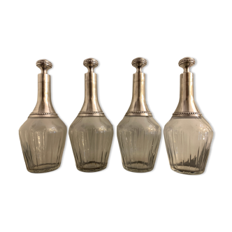 4 carafes à vin montées en cristal et argent massif poinçon Minerve, vers 1900