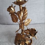Vintage vegetable candle holder with a decoration of roses and golden leaves