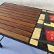 Table basse mid-century, teck, acier et pierre de lave