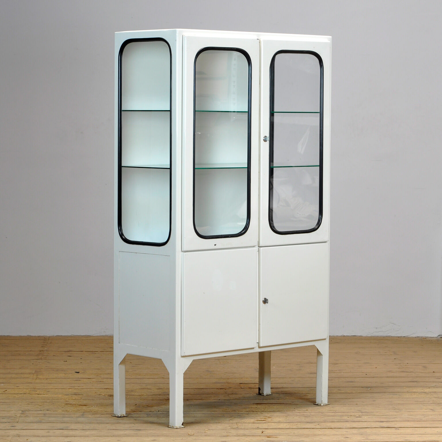 Glass & iron medical cabinet, 1970s