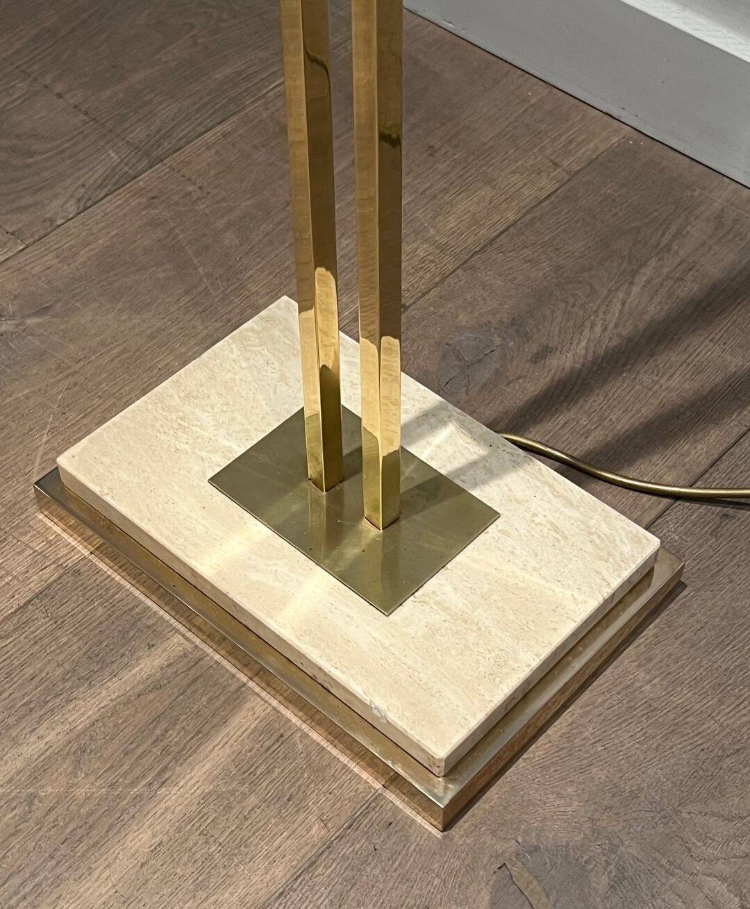 Brass Floor Lamp with Adjustable Reflector on a Timber Base