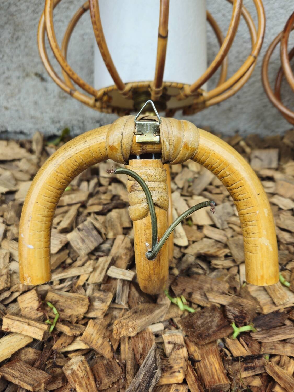 Pair of rattan wall lights by Louis Sognot 1950