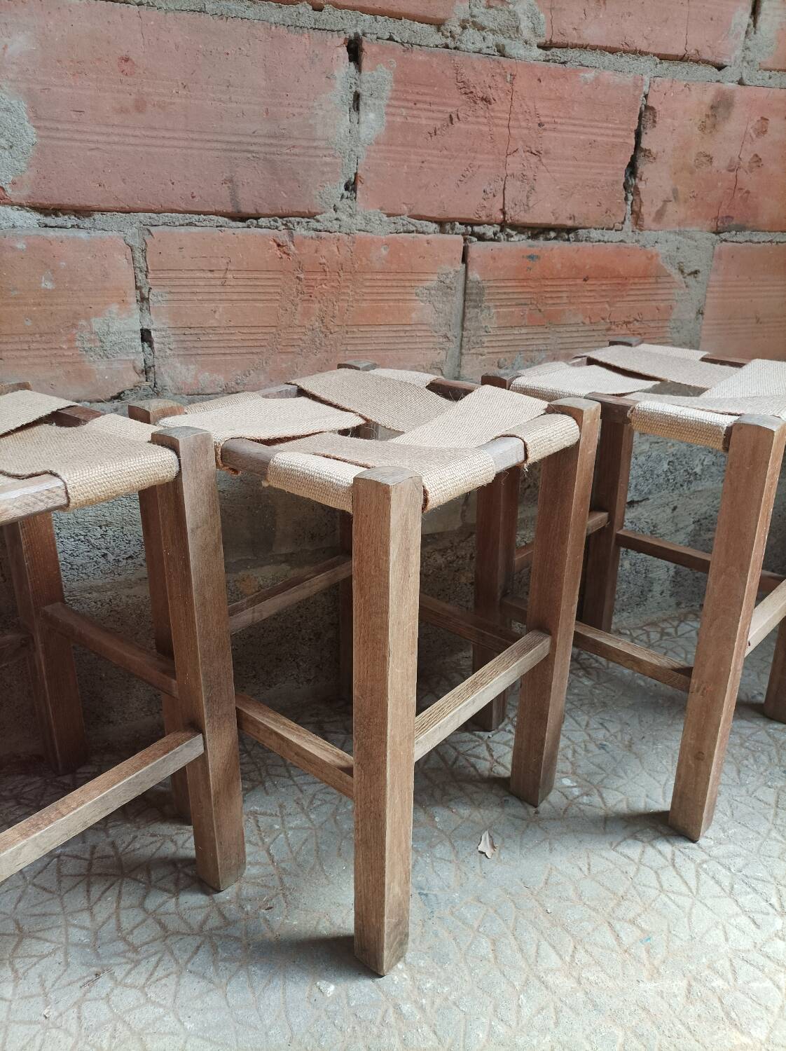 Set of 4 authentic wooden stools
