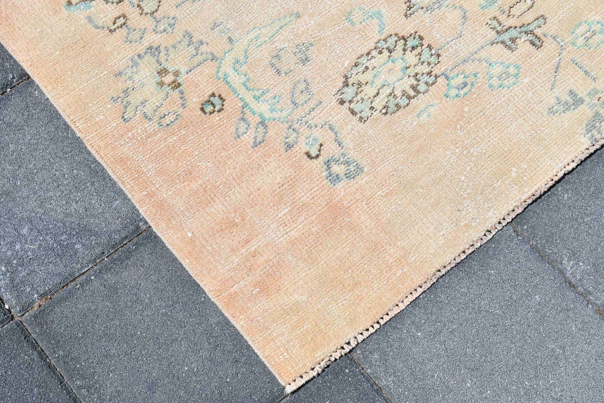 Tapis Oushak Vintage, Laine Turque Beige Pêche & Bleu Délavé, 159x227 Cm