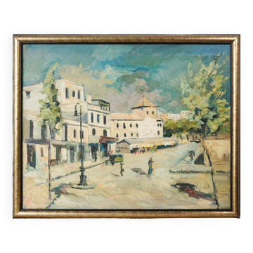 Impressionist Town Scene - Oil on Canvas