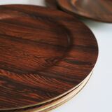 Set of 12 plywood rosewood and teak plates by Morsbak, Denmark 1960s