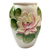 Large lotus or water lily barbotine vase