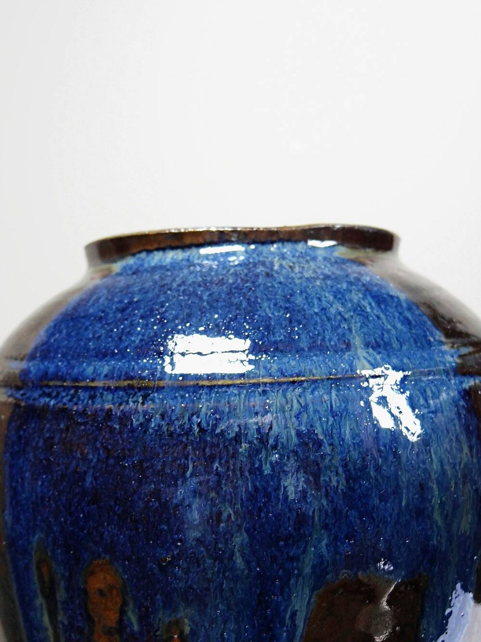 Small vintage/antique vase, very fine stoneware, flamed glaze, signature art ceramic