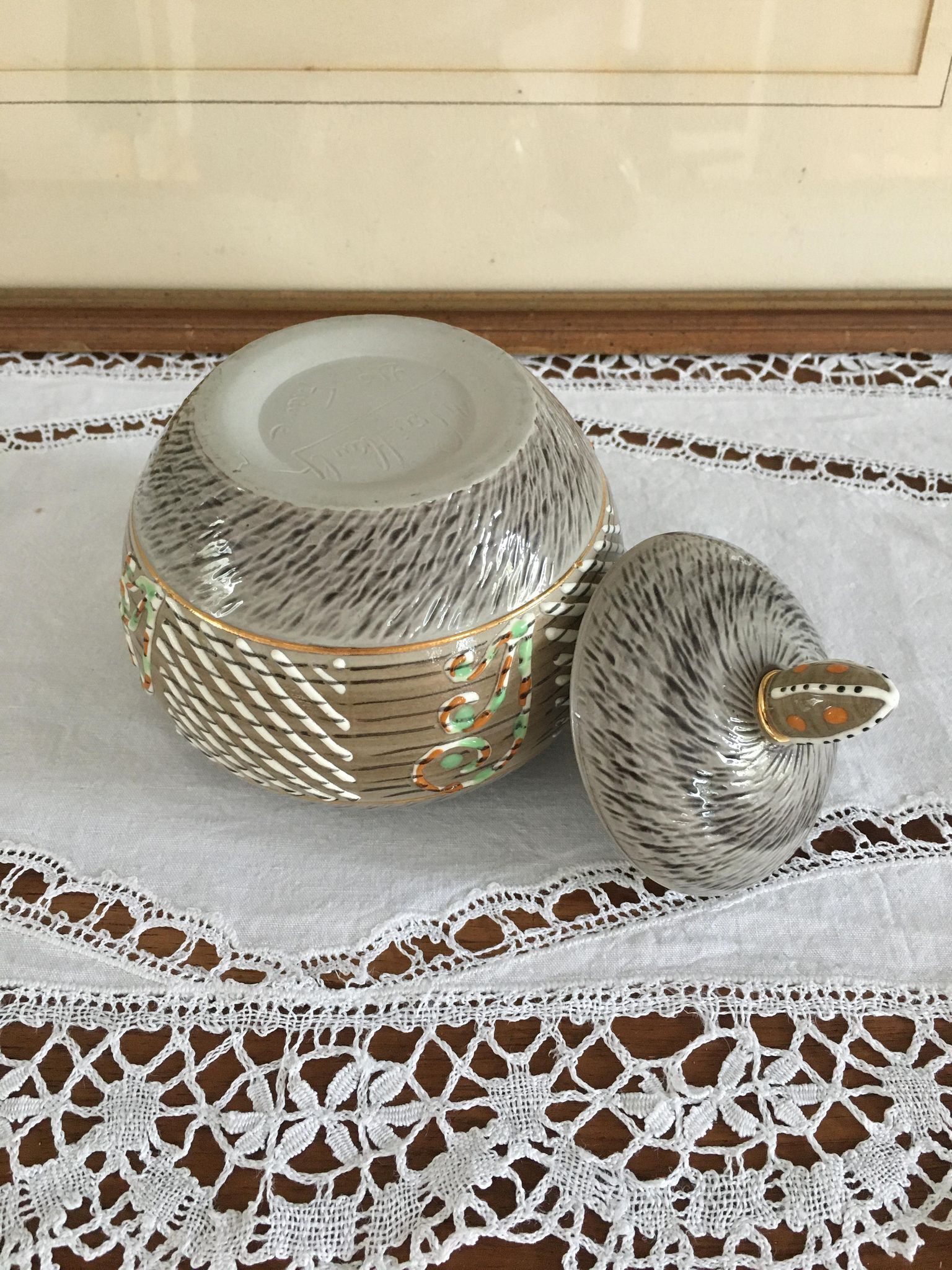 Waillault 1960 speckled stoneware sugar bowl Made in France