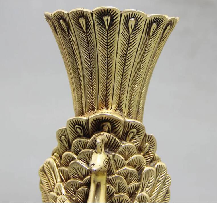 Antique Brass Peacock Vase, Home Decor, Modern Living Room Accent