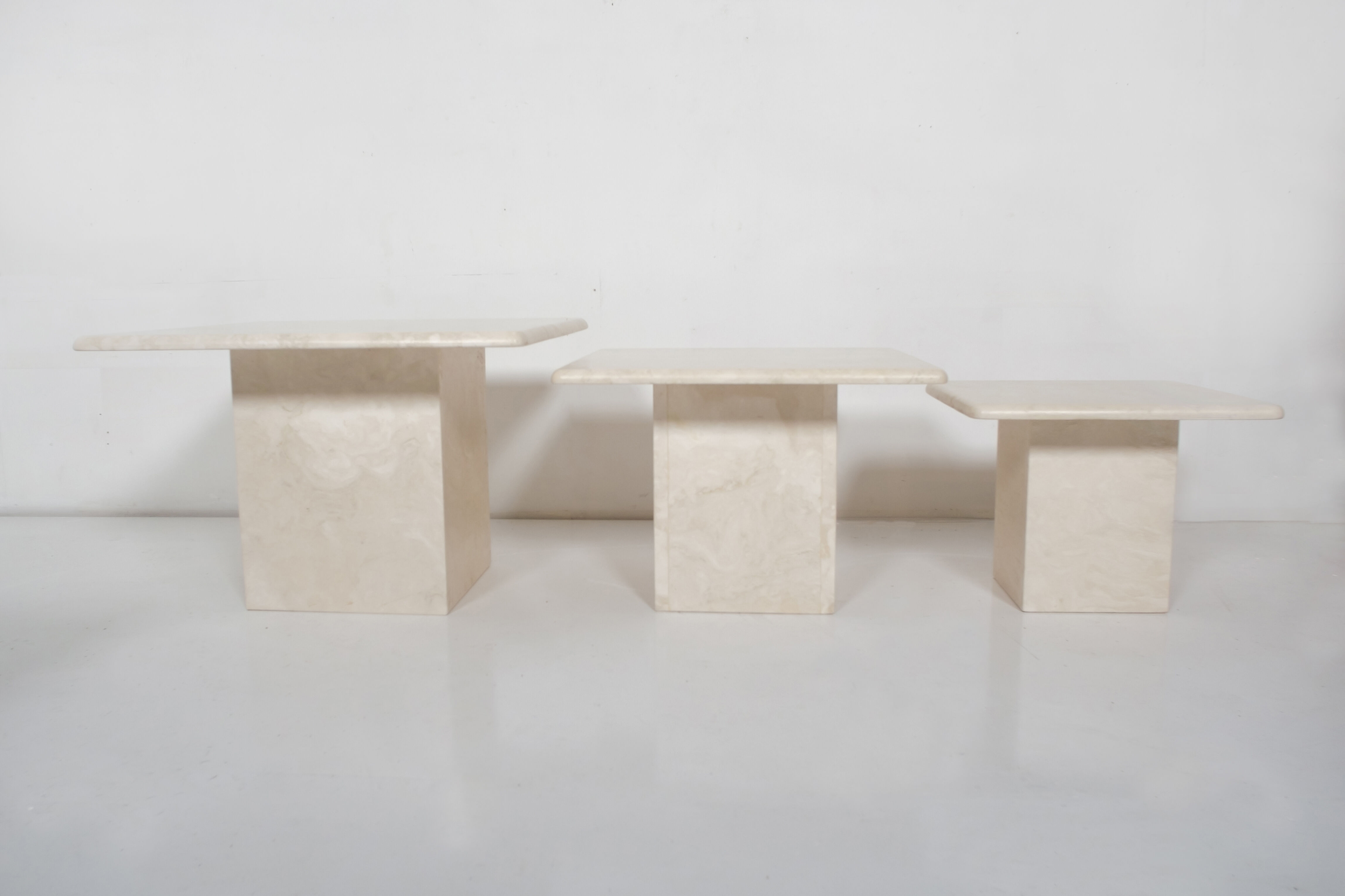 Set of 3 vintage travertine coffee tables, italy, 1970