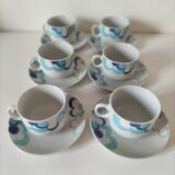 6 vintage cups and 6 saucers with blue cloud decoration by Chriss G.