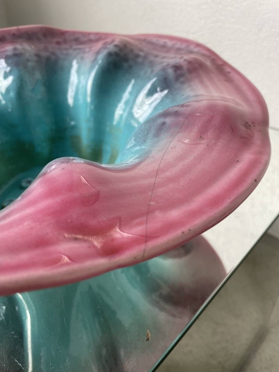 Blue and pink ceramic dish