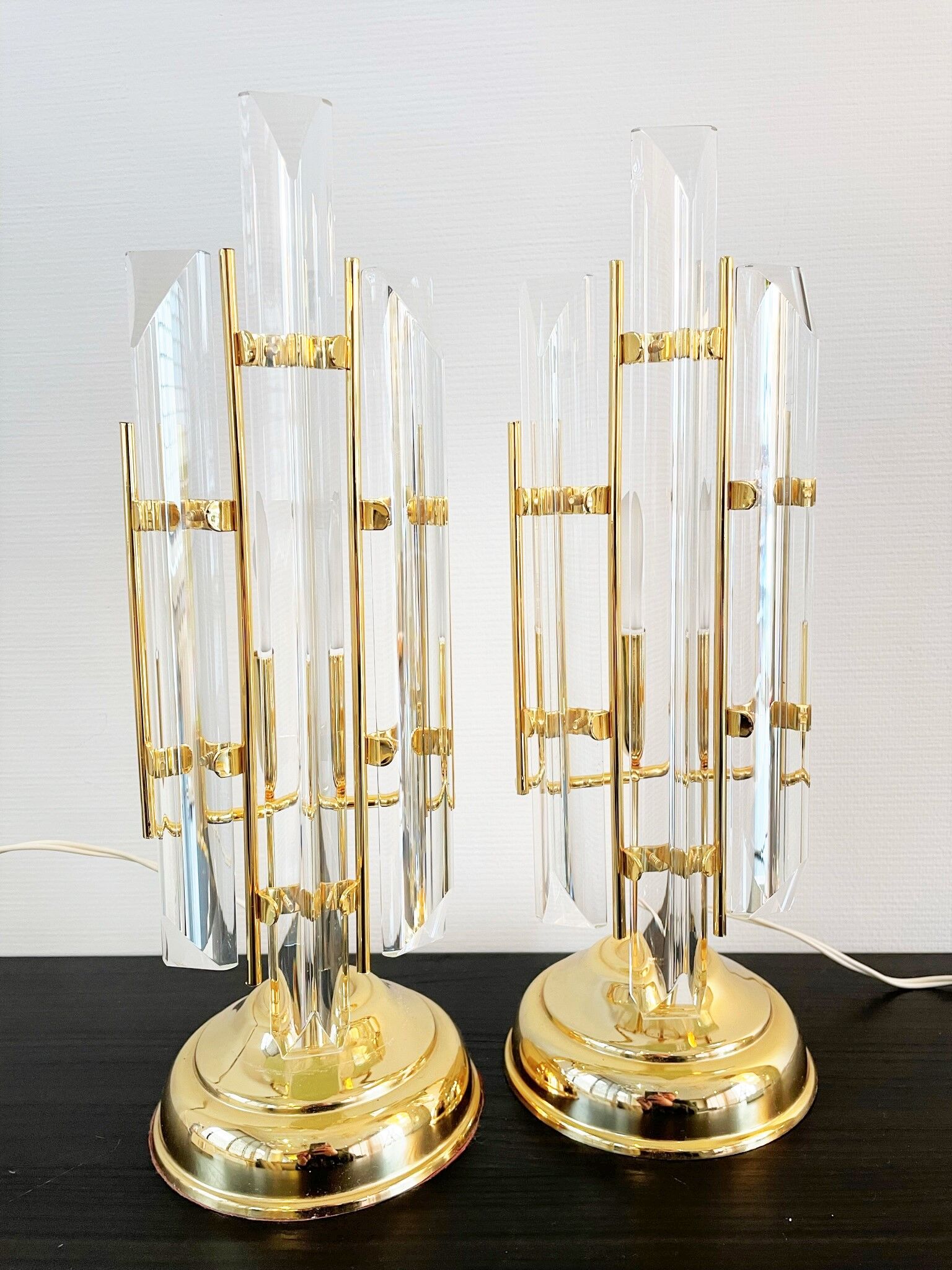 Paire de lampes de table triedri par Venini, années 1970