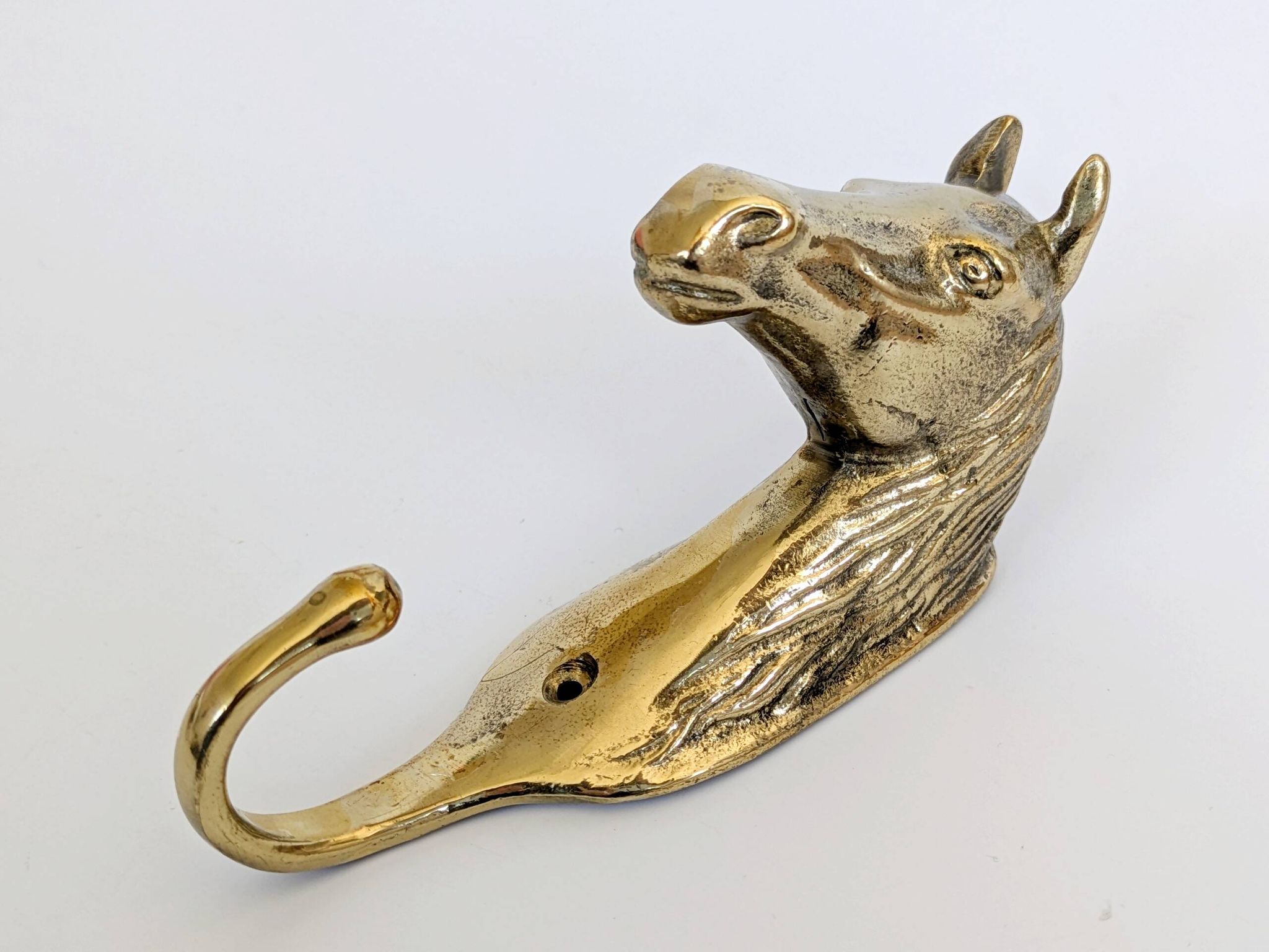 Set of 3 brass wall hooks horse head vintage coat hangers