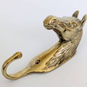 Set of 3 brass wall hooks horse head vintage coat hangers