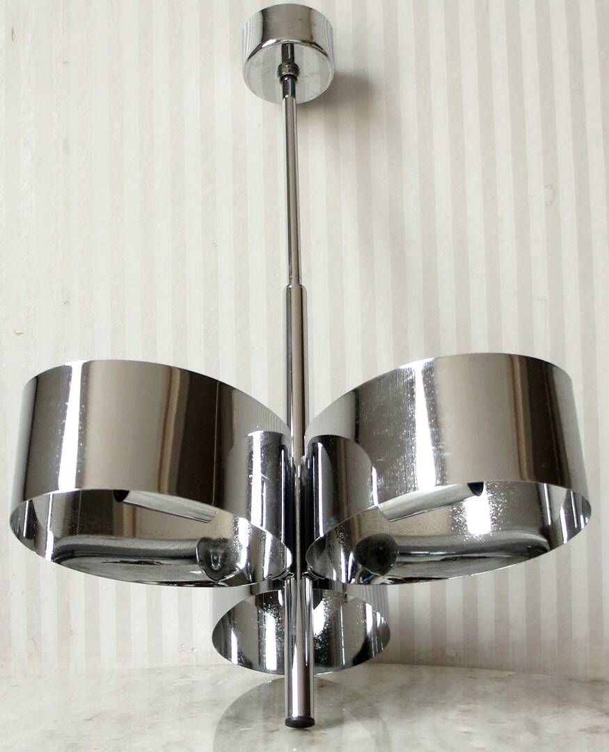 Amilux, 1970, "space age" chandelier in chrome stainless steel
