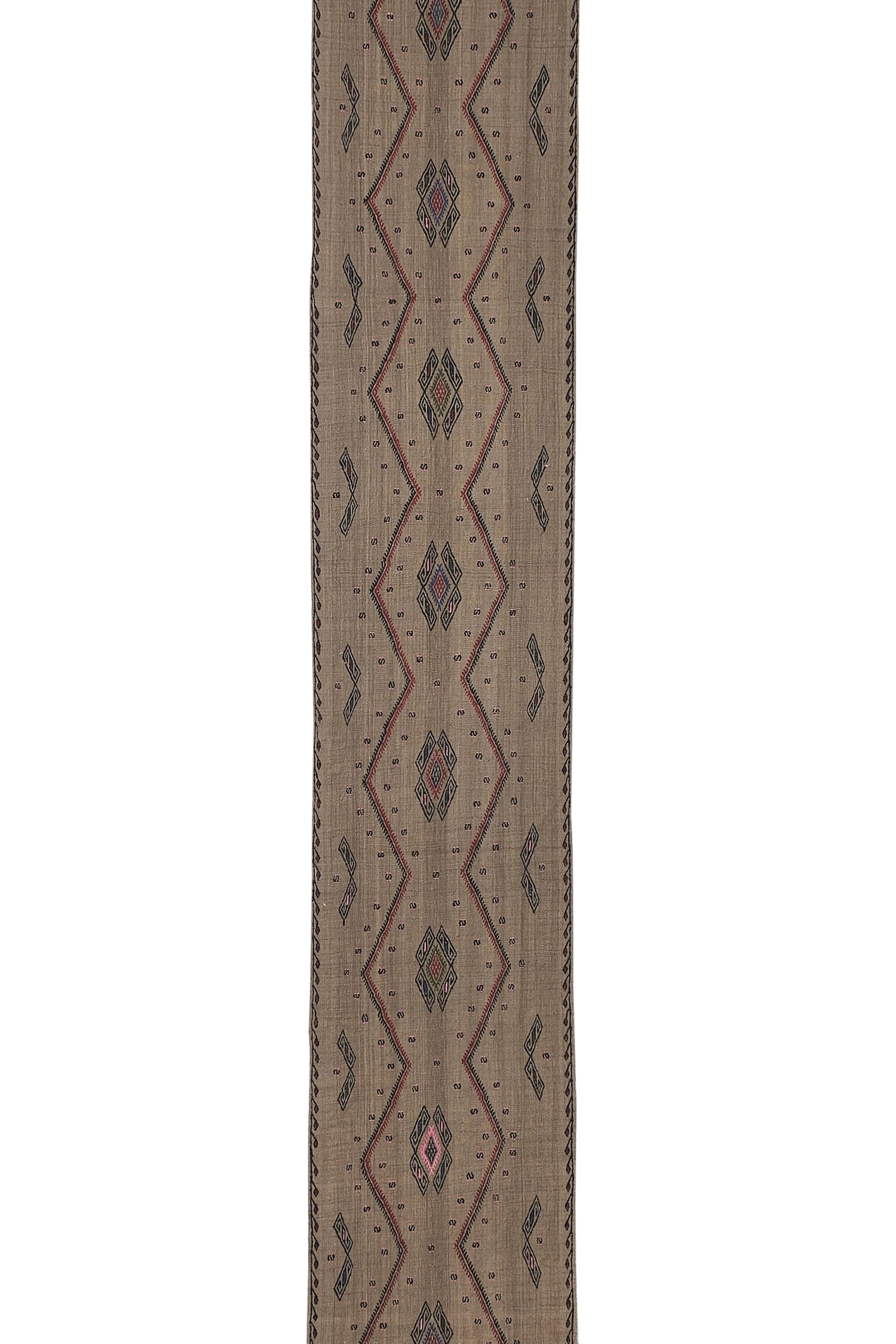 Vintage Turkish Oushak Handwoven Rug 55x376 cm