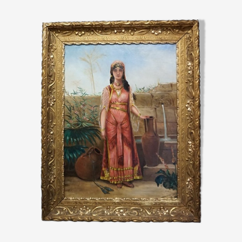 Ancien tableau "Femme au puits" par Strebelle