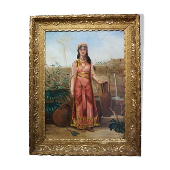 Ancien tableau "Femme au puits" par Strebelle