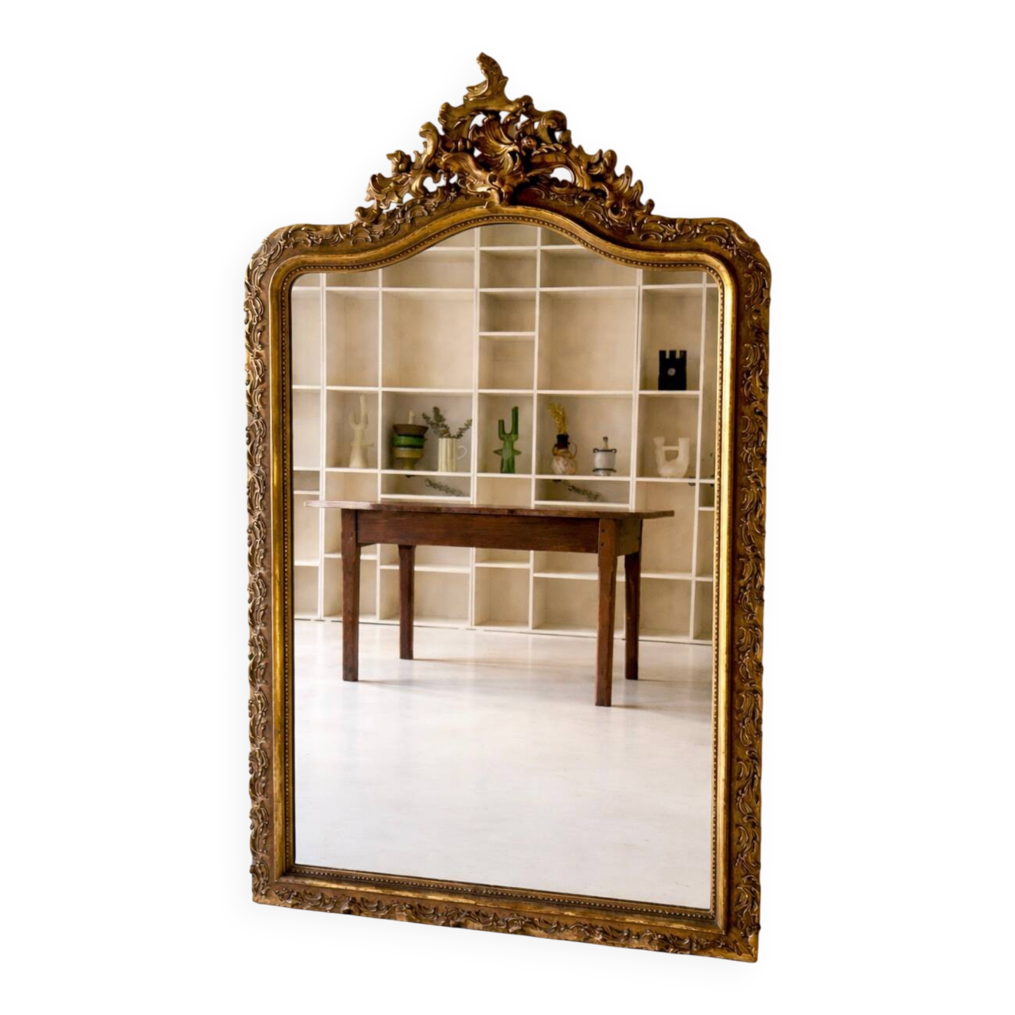Antique Louis XV rococo mirror with a gilded pediment - 156 x 98 cm