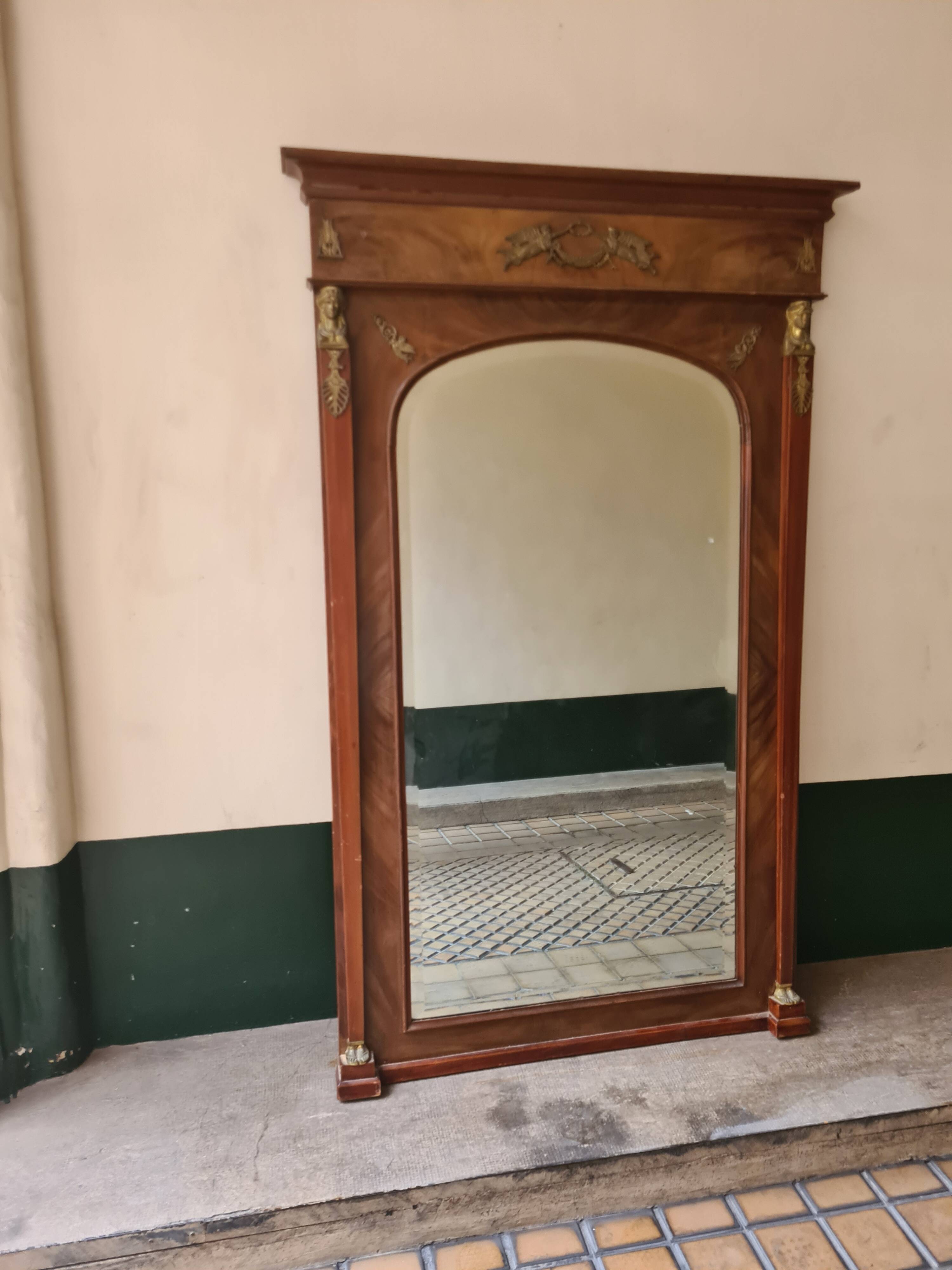 19th century Rmpire style mahogany trumeau mirror