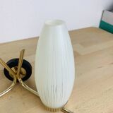 50s double-light wall light, brass and black metal, opaline tulips