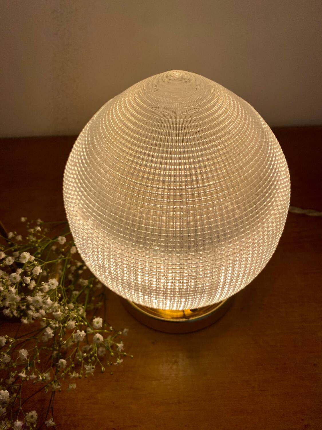 Vintage globe table lamp in holophane glass