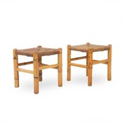 Rattan and woven straw stools, 1960s, set of 2