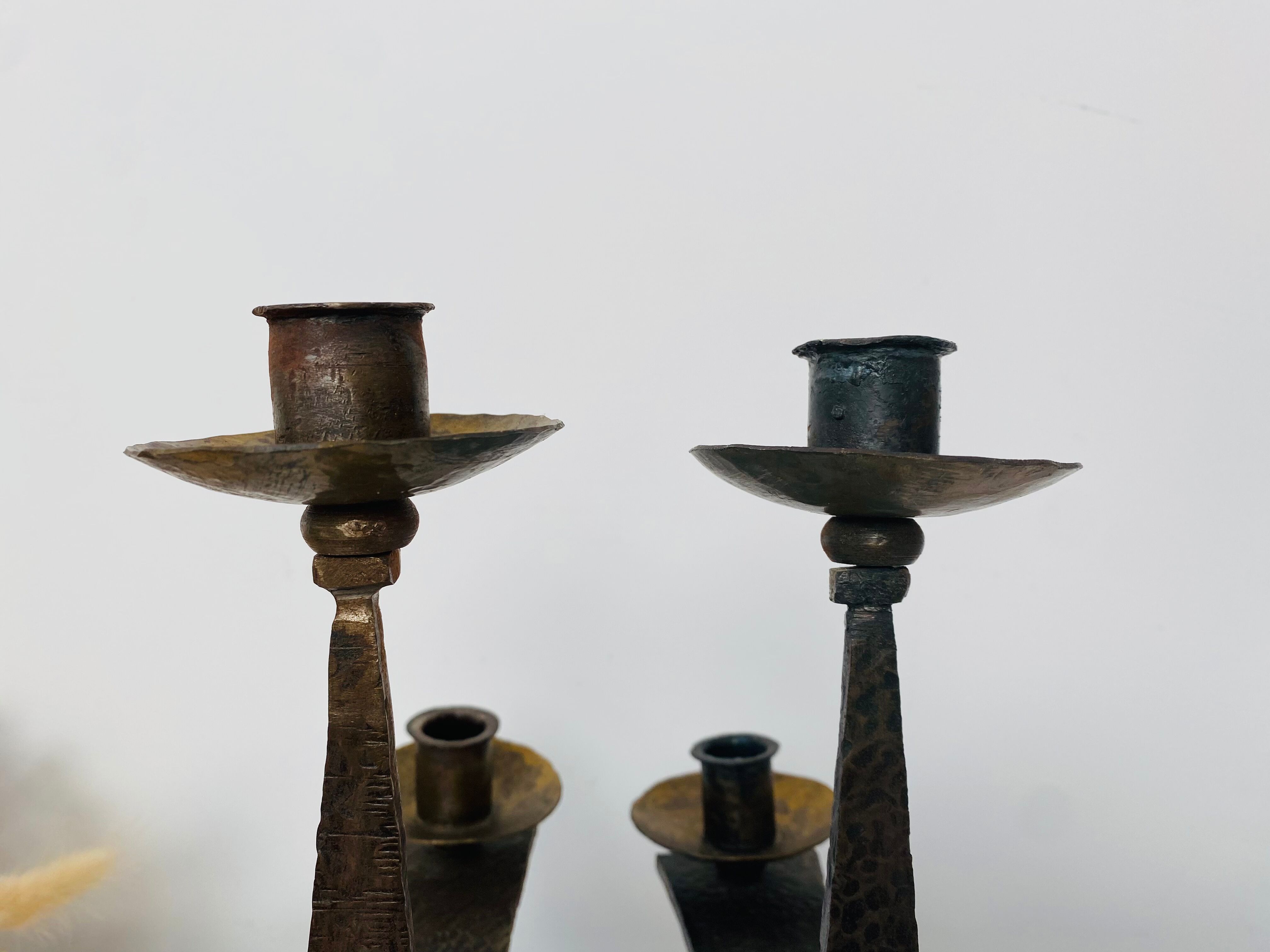 Hammered steel candle holder