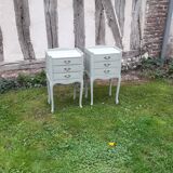 Pair of Louis XV style bedside tables with 3 drawers, Luxembourg green