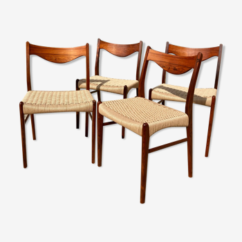 Série de 4 chaises en cordes et palissandre de Rio Arne Wahl Iversen 1960