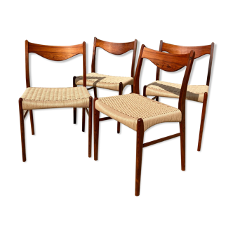 Série de 4 chaises en cordes et palissandre de Rio Arne Wahl Iversen 1960