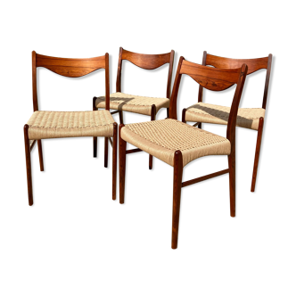 Series of 4 chairs in ropes and rosewood from Rio Arne Wahl Iversen 1960