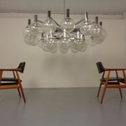 Large chromed spider Sputnik lamp with 24 hand-blown ice glass balls from Ott International, Germany, 1960s.